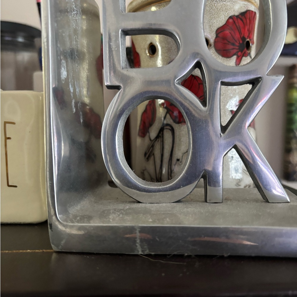 Silver Bookend with Red Floral Design